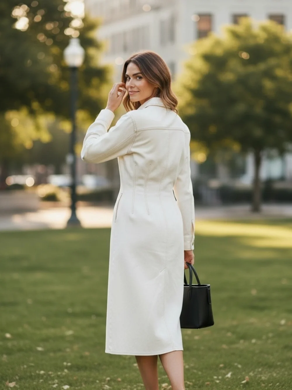 Tory Burch Denim Like Cream Color Full Front Snap Closure Shirt Dress | EUC